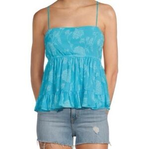 Honey & Sparkle Blue Atoll Floral Jacquard Babydoll Tank Top Sz XL NWT